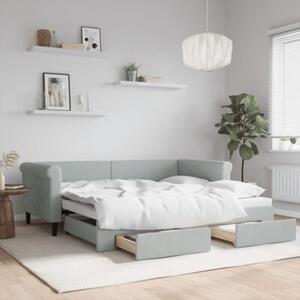 Sofa rozsuwana z szufladami, jasnoszara, 90x190 cm, aksamit