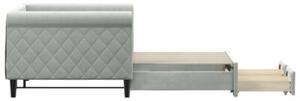 Sofa rozsuwana z szufladami, jasnoszara, 90x190 cm, aksamit