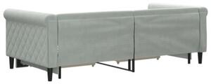 Sofa rozsuwana z szufladami, jasnoszara, 90x190 cm, aksamit