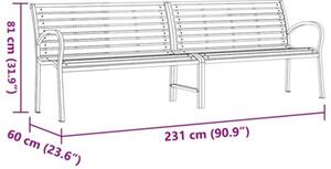 Ławka ogrodowa, brąz, 231 cm, drewno i malowana proszkowo stal