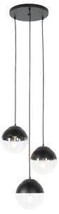 Retro lampa wisząca czarna z przezroczystym szkłem, okrągła, 3-punktowa - Eclipse Oswietlenie wewnetrzne