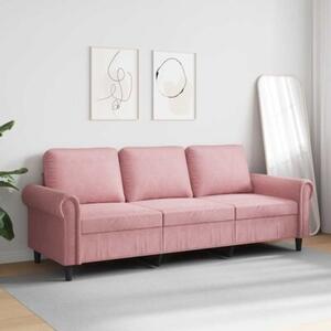 Sofa 3-osobowa, rÃ³Å¼owa, 180 cm, obita aksamitem
