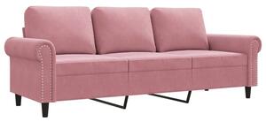 Sofa 3-osobowa, rÃ³Å¼owa, 180 cm, obita aksamitem