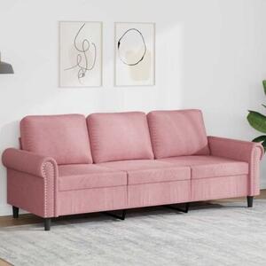 Sofa 3-osobowa, rÃ³Å¼owa, 180 cm, obita aksamitem
