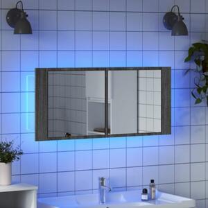 Szafka łazienkowa z lustrem i LED, szary dąb, 100x12x45 cm
