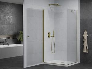 Mexen Pretoria kabina prysznicowa uchylna 80 x 70 cm, transparent, złota + brodzik Flat - 852-080-070-50-00-4010