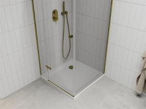 Mexen Roma kabina prysznicowa uchylna 100 x 100 cm, transparent, złota + brodzik Flat - 854-100-100-50-00-4010