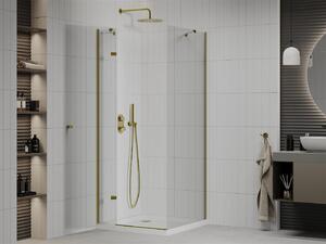Mexen Roma kabina prysznicowa uchylna 100 x 100 cm, transparent, złota + brodzik Flat - 854-100-100-50-00-4010