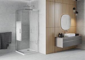 Mexen Rio kabina prysznicowa kwadratowa 90 x 90 cm, pasy, chrom + brodzik Flat, biały - 860-090-090-01-20-4010
