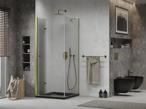 Mexen Lima kabina prysznicowa składana 80 x 80 cm, transparent, złota + brodzik Flat, czarny - 856-080-080-50-00-4070G