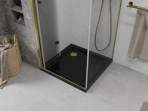 Mexen Lima kabina prysznicowa składana 80 x 80 cm, transparent, złota + brodzik Flat, czarny - 856-080-080-50-00-4070G