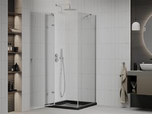 Mexen Roma kabina prysznicowa uchylna 80 x 80 cm, transparent, chrom + brodzik Flat, czarny - 854-080-080-01-00-4070