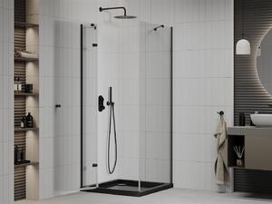 Mexen Roma kabina prysznicowa uchylna 80 x 80 cm, transparent, czarna + brodzik Flat, czarny - 854-080-080-70-00-4070B
