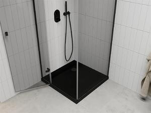 Mexen Roma kabina prysznicowa uchylna 90 x 90 cm, transparent, czarna + brodzik Flat, czarny - 854-090-090-70-00-4070B