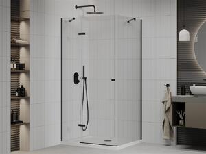 Mexen Roma kabina prysznicowa uchylna 80 x 70 cm, transparent, czarna + brodzik Flat, biały - 854-080-070-70-00-4010B