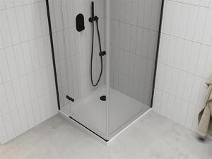 Mexen Roma kabina prysznicowa uchylna 90 x 90 cm, transparent, czarna + brodzik Flat, biały - 854-090-090-70-00-4010B