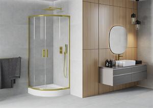 Mexen Rio kabina prysznicowa półokrągła 90 x 90 cm, transparent, złota + brodzik Rio, biały - 863-090-090-50-00-4710