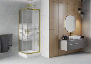 Mexen Rio kabina prysznicowa kwadratowa 70 x 70 cm, pasy, złota + brodzik Rio, biały - 860-070-070-50-20-4510