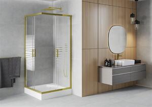 Mexen Rio kabina prysznicowa kwadratowa 90 x 90 cm, pasy, złota + brodzik Rio, biały - 860-090-090-50-20-4510