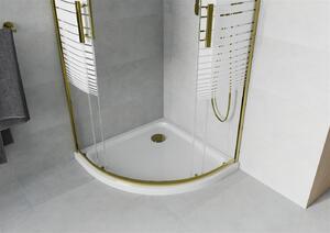 Mexen Rio kabina prysznicowa półokrągła 90 x 90 cm, pasy, złota + brodzik Flat, biały - 863-090-090-50-20-4110G
