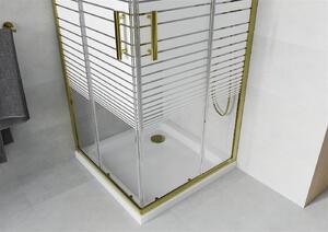 Mexen Rio kabina prysznicowa kwadratowa 70 x 70 cm, pasy, złota + brodzik Flat, biały - 860-070-070-50-20-4010G