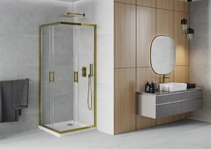 Mexen Rio kabina prysznicowa kwadratowa 90 x 90 cm, transparent, złota + brodzik Flat, biały - 860-090-090-50-00-4010G