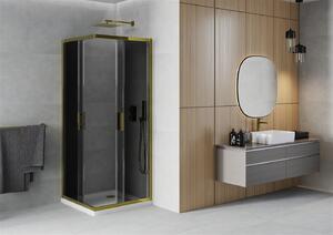 Mexen Rio kabina prysznicowa kwadratowa 90 x 90 cm, grafit, złota + brodzik Flat, biały - 860-090-090-50-40-4010G