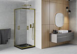 Mexen Rio kabina prysznicowa kwadratowa 80 x 80 cm, transparent, złota + brodzik Flat, czarny- 860-080-080-50-00-4070G
