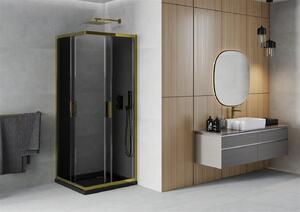 Mexen Rio kabina prysznicowa kwadratowa 90 x 90 cm, grafit, złota + brodzik Flat, czarny- 860-090-090-50-40-4070G