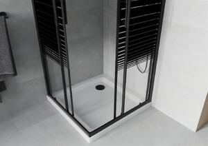 Mexen Rio kabina prysznicowa kwadratowa 80 x 80 cm, pasy, czarna + brodzik Flat, biały - 860-080-080-70-20-4010B
