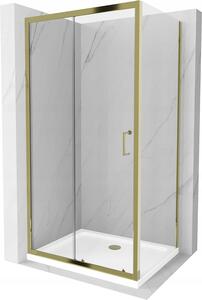 Mexen Apia kabina prysznicowa rozsuwana 90 x 70 cm, transparent, złota + brodzik Flat, biały- 840-090-070-50-00-4010G