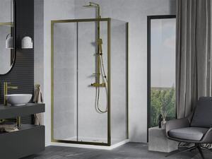 Mexen Apia kabina prysznicowa rozsuwana 90 x 70 cm, transparent, złota + brodzik Flat, biały- 840-090-070-50-00-4010G