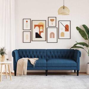 Sofa chesterfield, trzyosobowa, niebieska, obita tkaninÄ