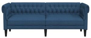 Sofa chesterfield, trzyosobowa, niebieska, obita tkaninÄ
