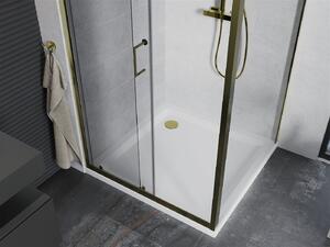 Mexen Apia kabina prysznicowa rozsuwana 100 x 100 cm, transparent, złota + brodzik Flat, biały- 840-100-100-50-00-4010G