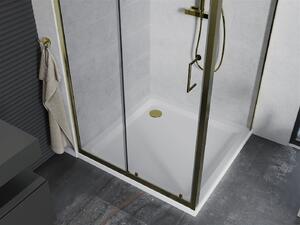 Mexen Apia kabina prysznicowa rozsuwana 90 x 90 cm, transparent, złota + brodzik Flat, biały- 840-090-090-50-00-4010G