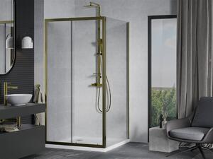 Mexen Apia kabina prysznicowa rozsuwana 100 x 100 cm, transparent, złota + brodzik Flat, biały- 840-100-100-50-00-4010G