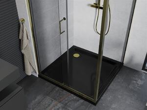 Mexen Apia kabina prysznicowa rozsuwana 90 x 90 cm, transparent, złota + brodzik Flat, czarny - 840-090-090-50-00-4070G