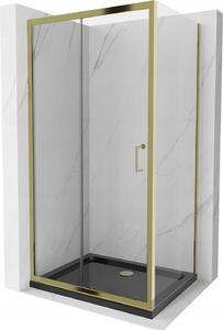 Mexen Apia kabina prysznicowa rozsuwana 120 x 80 cm, transparent, złota + brodzik Flat, czarny - 840-120-080-50-00-4070G