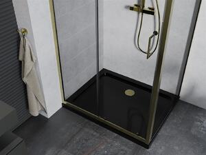 Mexen Apia kabina prysznicowa rozsuwana 90 x 70 cm, transparent, złota + brodzik Flat, czarny - 840-090-070-50-00-4070G
