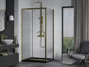 Mexen Apia kabina prysznicowa rozsuwana 90 x 70 cm, transparent, złota + brodzik Flat, czarny - 840-090-070-50-00-4070G
