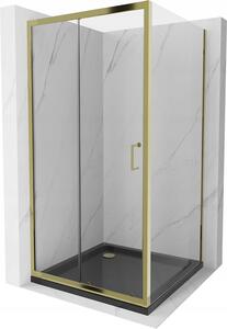Mexen Apia kabina prysznicowa rozsuwana 100 x 100 cm, transparent, złota + brodzik Flat, czarny - 840-100-100-50-00-4070G