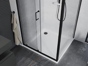 Mexen Apia kabina prysznicowa rozsuwana 90 x 90 cm, transparent, czarna + brodzik Flat, biały- 840-090-090-70-00-4010B