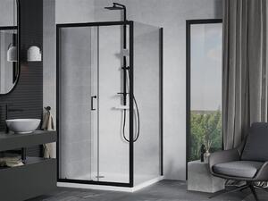Mexen Apia kabina prysznicowa rozsuwana 100 x 100 cm, transparent, czarna + brodzik Flat, biały- 840-100-100-70-00-4010B