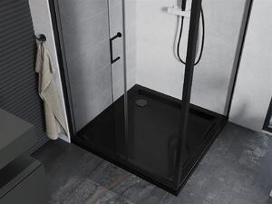 Mexen Apia kabina prysznicowa rozsuwana 100 x 100 cm, transparent, czarna + brodzik Flat, czarny - 840-100-100-70-00-4070B