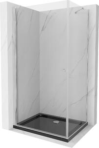 Mexen Pretoria kabina prysznicowa uchylna 80 x 120 cm, transparent, chrom + brodzik Flat, czarny - 852-080-120-01-00-4070