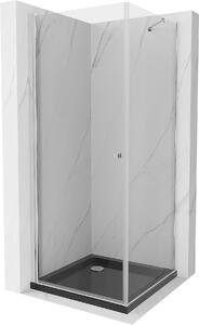 Mexen Pretoria kabina prysznicowa uchylna 70 x 70 cm, transparent, chrom + brodzik Flat, czarny - 852-070-070-01-00-4070