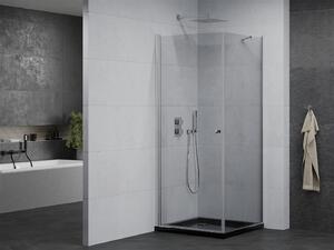 Mexen Pretoria kabina prysznicowa uchylna 100 x 100 cm, transparent, chrom + brodzik Flat, czarny - 852-100-100-01-00-4070