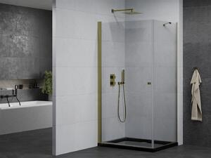Mexen Pretoria kabina prysznicowa uchylna 70 x 80 cm, transparent, złota + brodzik Flat, czarny - 852-070-080-50-00-4070G