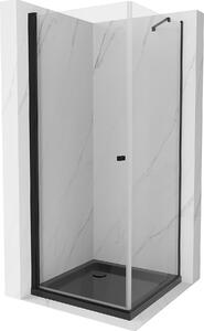 Mexen Pretoria kabina prysznicowa uchylna 90 x 90 cm, transparent, czarna + brodzik Flat, czarny - 852-090-090-70-00-4070B